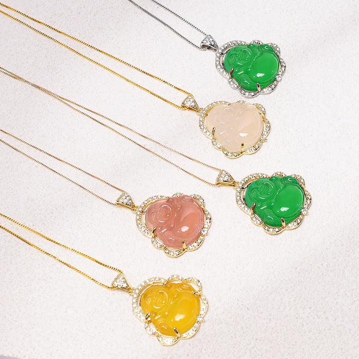 Buddha Stones Good Luck Laughing Buddha Necklace - image 1
