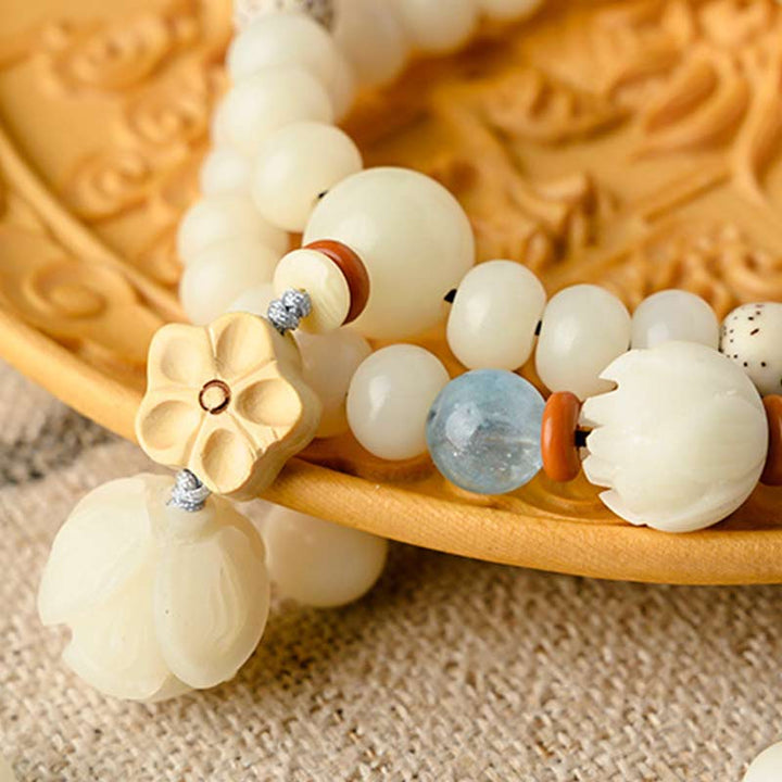 Buddha Stones Tibetan White Jade Bodhi Lotus Blessing Bracelet - image 1