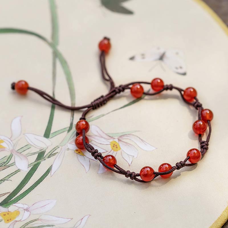 Buddha Stones Red Agate Moss Agate Cinnabar Calm Bracelet - Red Agate&Brown String - image 1