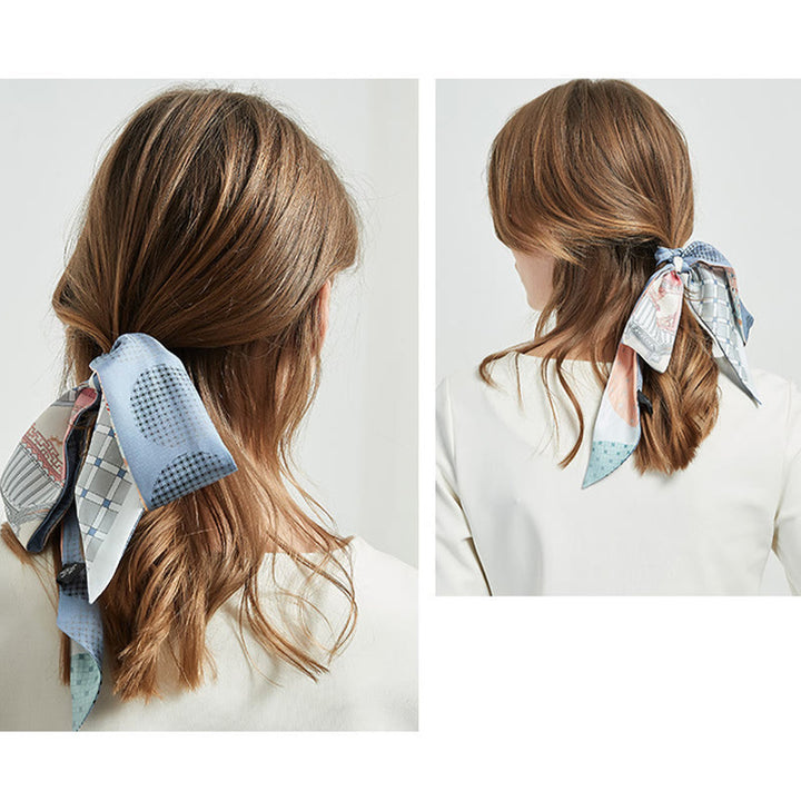 Buddha Stones Dunhuang Frescoes Mountains Sunset Floral Pattern 100% Mulberry Twilly Silk Neck Hair Scarf - image 10