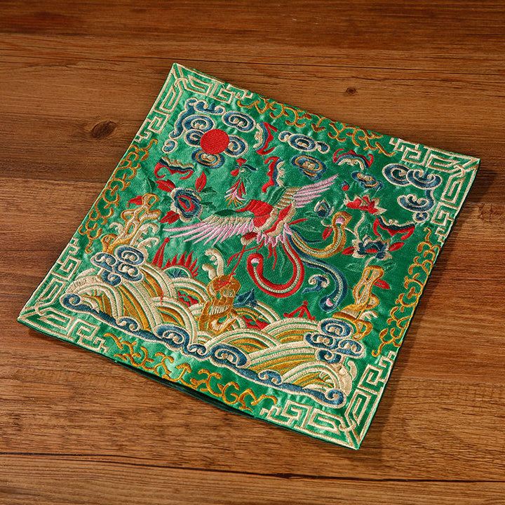 Buddha Stones Crane Phoenix Dragon Kirin Embroidered Cup Mat Pad Tea Cup Coaster Square Kung Fu Tea Mat - Emerald Green Phoenix - image 9