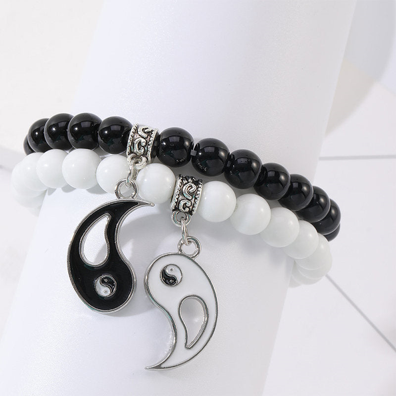 Buddha Stones 2Pcs Black Onyx White Turquoise Bead Yin Yang Protection Couple Bracelet - image 4