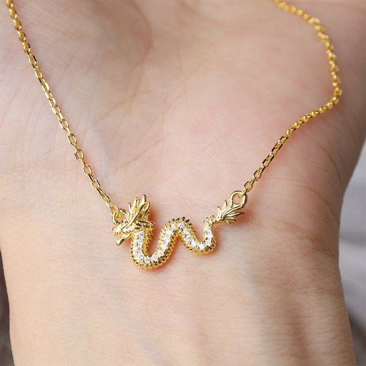 Buddha Stones 925 Sterling Silver Year Of The Dragon Auspicious Golden Dragon Luck Chain Necklace Pendant - image 1