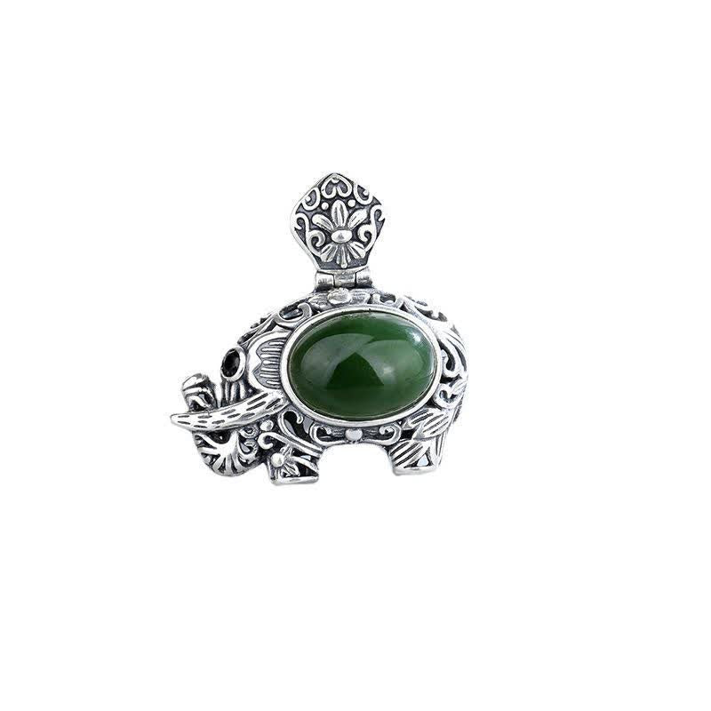 925 Sterling Silver Hetian Cyan Jade Elephant Success Necklace Pendant - image 5