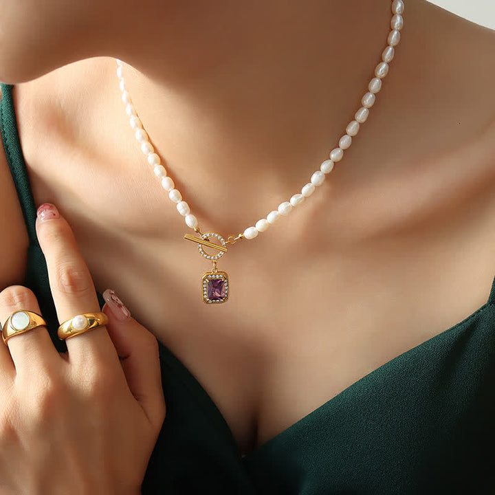 Pearl Zircon Wealth Charm Necklace Pendant - image 5