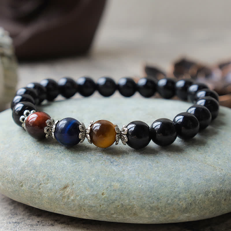 Natural Black Obsidian Tricolor Tiger Eye Strength Bracelet - image 2