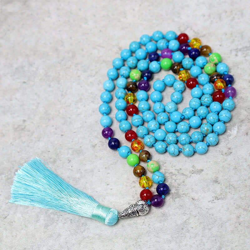 Buddha Stones 108 Mala Turquoise Beads Yoga Meditation Prayer Beads Necklace - image 1