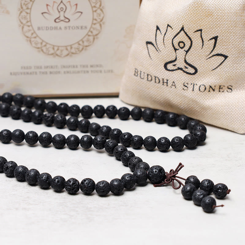 Buddha Stones 108 Natural Lava Rock Beads Prayer Mala Bracelet Necklace - image 4