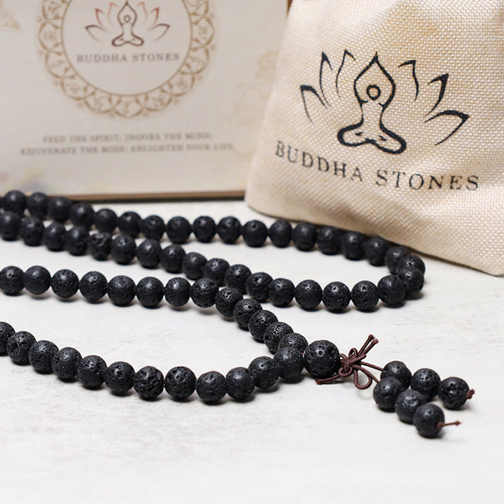 Buddha Stones 108 Natural Lava Rock Beads Prayer Mala Bracelet Necklace - image 4