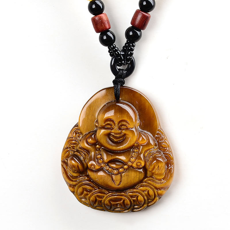 Buddha Stones Tiger's Eye Laughing Buddha Blessing Necklace - image 4