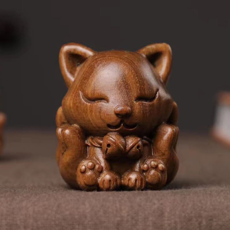 Buddha Stones Mini Nine Tailed Fox Ivory Fruit Sandalwood Green Sandalwood Blessing Decoration - Green Sandalwood(Cure♥Positive) - image 11