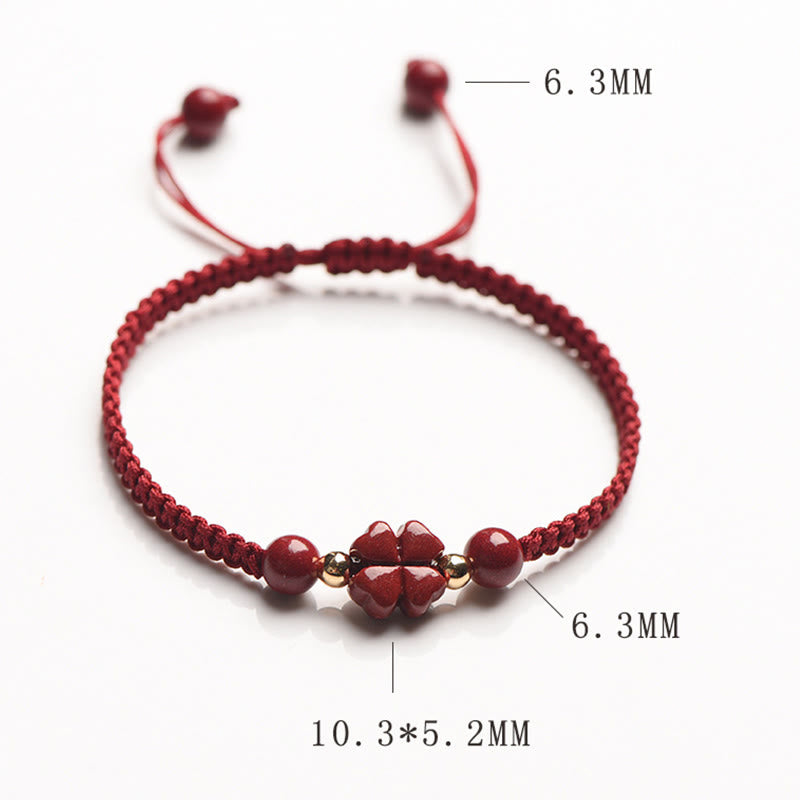 Buddha Stones Four Leaf Clover Five-petal Flower Cinnabar Blessing Red String Bracelet - image 10