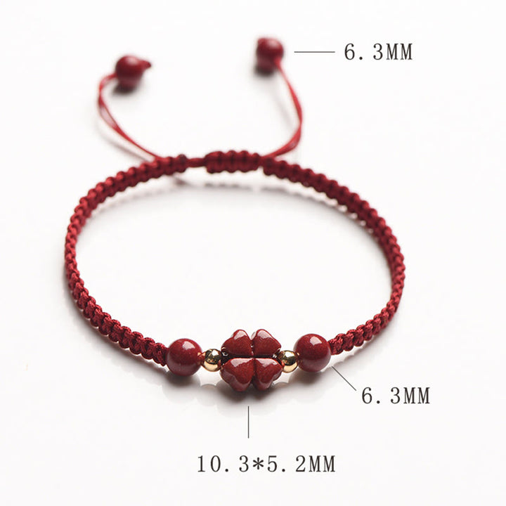 Buddha Stones Four Leaf Clover Five-petal Flower Cinnabar Blessing Red String Bracelet - image 10