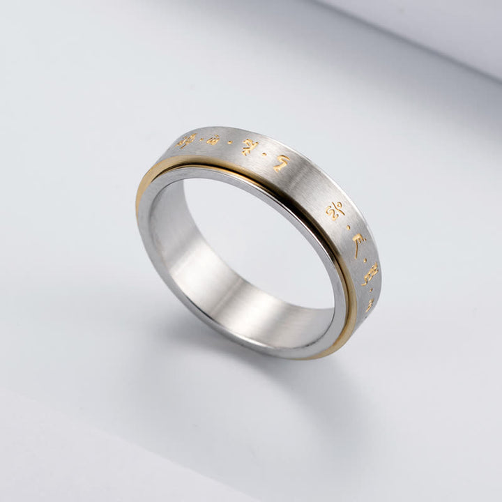 Buddha Stones Mantra Titanium Steel Balance Rotatable Ring - image 8