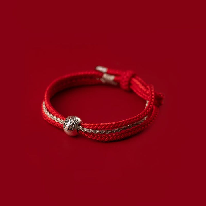 Buddha Stones 925 Sterling Silver Tibetan Zakiram Goddess of Wealth Luck Rope Bracelet - Red Beige Rope(Wrist Circumference 15-18cm) - image 10