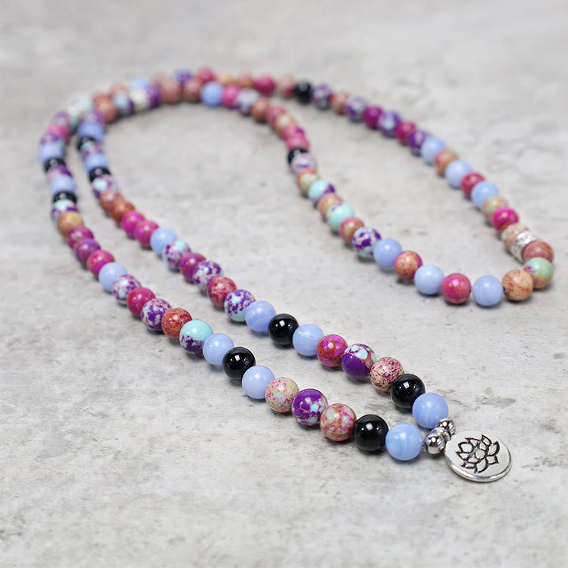 Buddha Stones Natural Purple Miano Real Stone Lotus Mala - image 2