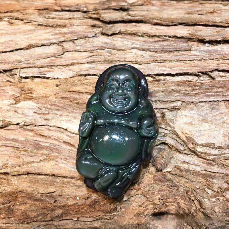 Natural Rainbow Obsidian Laughing Buddha Inner Peace Necklace Pendant - image 8