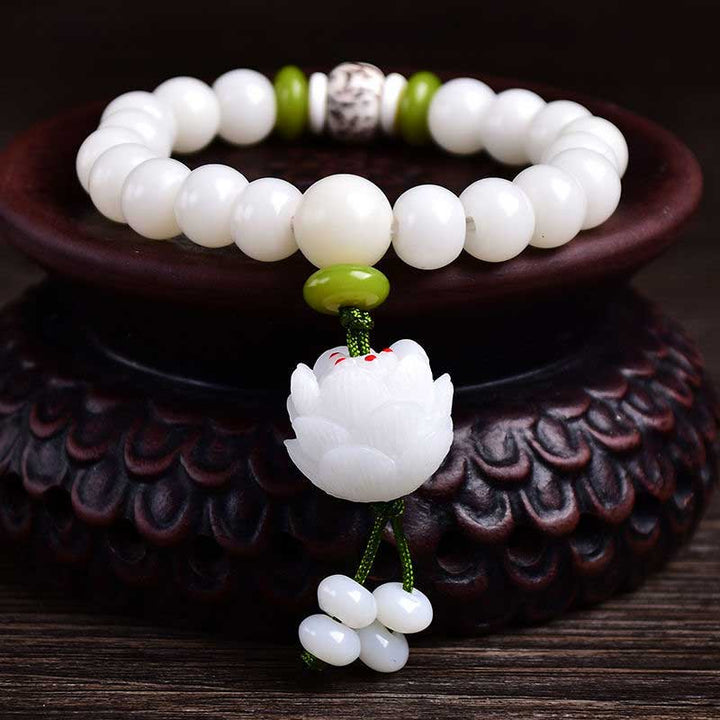 Buddha Stones Lotus Natural White Bodhi Seed Luck Bracelet - image 0