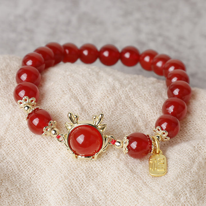 Buddha Stones Year of the Dragon Red Agate Jade Peace Buckle Fu Character Success Bracelet - image 6