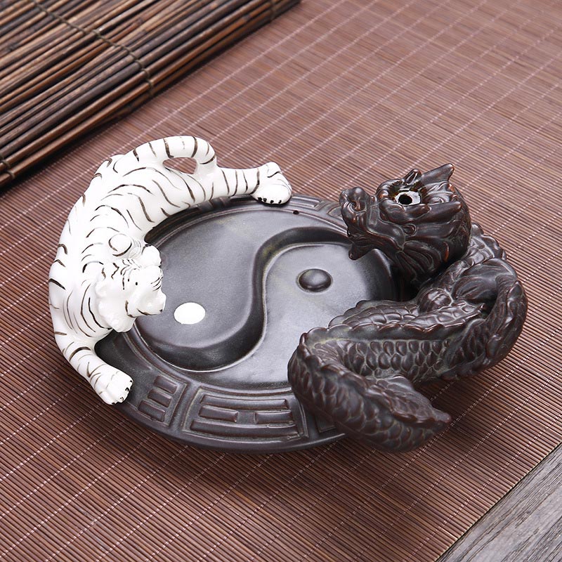 Buddha Stones Tiger Dragon Backflow Smoke Fountain Ceramic Yin Yang Blessing Incense Burner Decoration - image 1