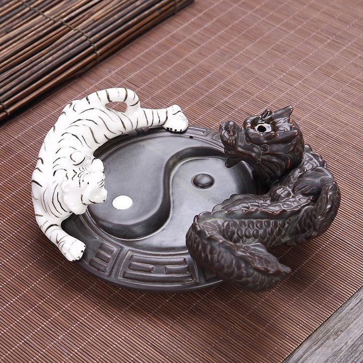 Buddha Stones Tiger Dragon Backflow Smoke Fountain Ceramic Yin Yang Blessing Incense Burner Decoration - image 1
