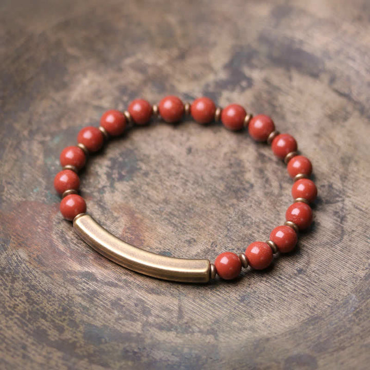 Buddha Stones Red Jasper Moss Agate Black Obsidian Crystal Copper Peace Couple Bracelet - Red Jasper Single Wrap Bracelet - 18cm - image 9