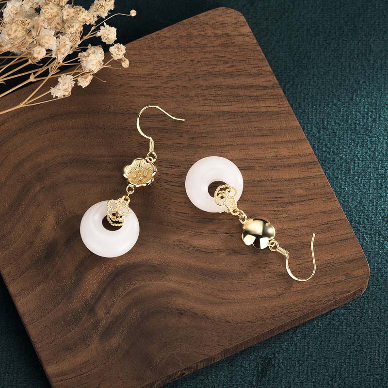 FengShui White Jade Blessing Drop Earrings - image 22