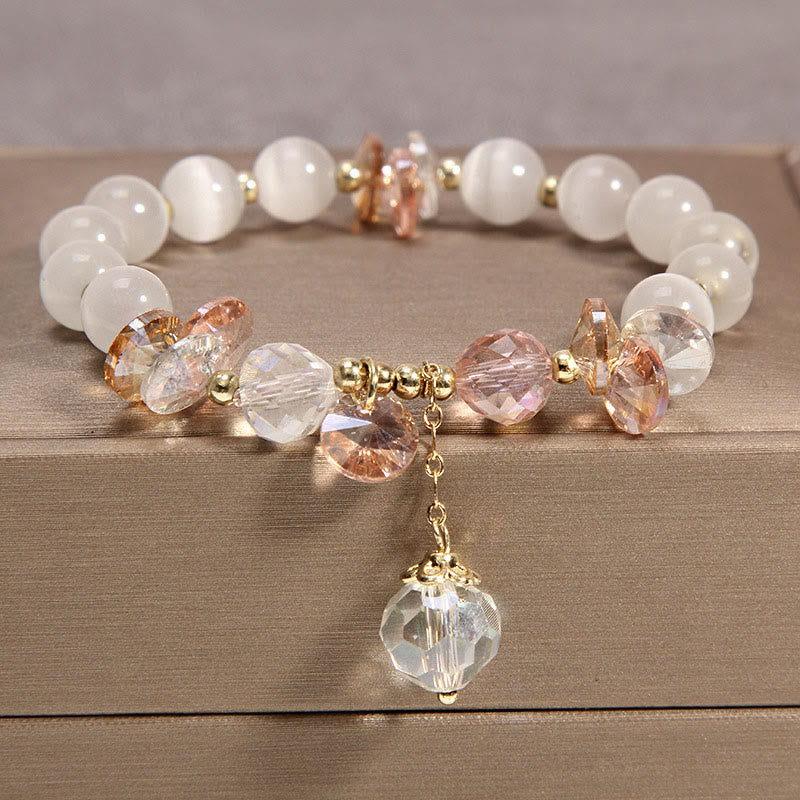 Buddha Stones Cat's Eye Pink Crystal Peace Charm Bracelet - Cat's Eye - image 0