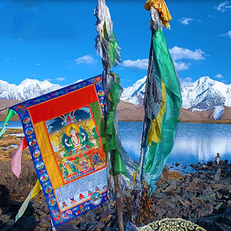 Buddha Stones Tibetan 10 Colors Windhorse Buddha Healing Auspicious Outdoor Prayer Flag - image 18