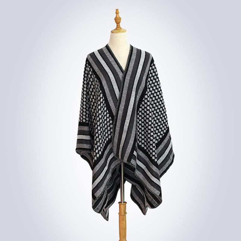 Buddha Stones Tibetan Shawl Classic Pattern Winter Cozy Warm Travel Scarf Wrap - Black Gray - image 25