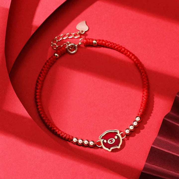 Buddha Stones 925 Sterling Silver Chinese Zodiac Luck Faith Discolor Red String Bracelet - Pig(Wrist Circumference 15-18cm) - image 19