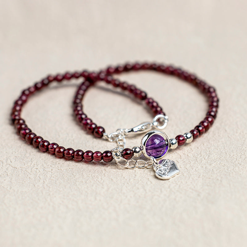 Buddha Stones Garnet Amethyst Purification Calm Anklet - image 5