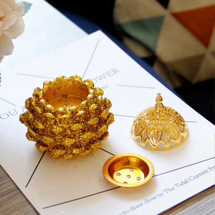 Gold Pine Cone Pattern Spiritual Rituals Mini Incense Burner Home Tabletop Decor - image 5