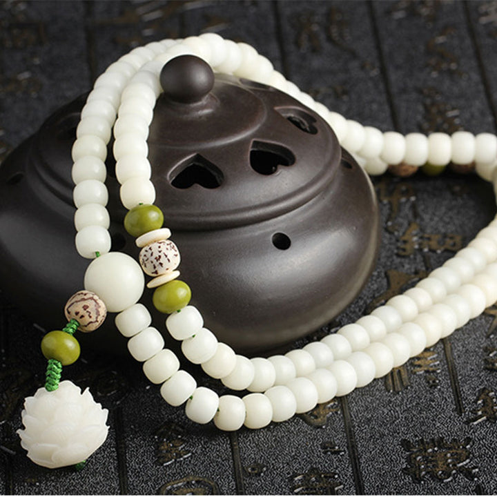 Buddha Stones White Jade Bodhi Lotus Mala Harmony Necklace Bracelet - image 21