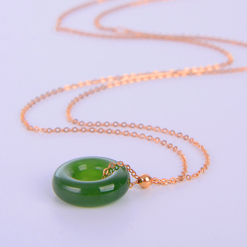 Round Cyan Jade Healing 14k Gold Plated Copper Necklace Pendant - image 8