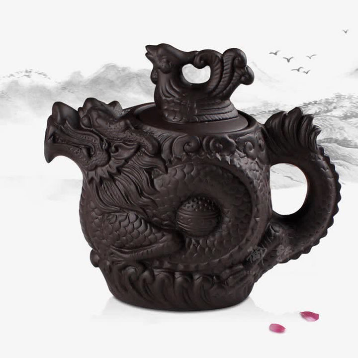 Vintage Dragon Phoenix Ceramic Teapot - image 5