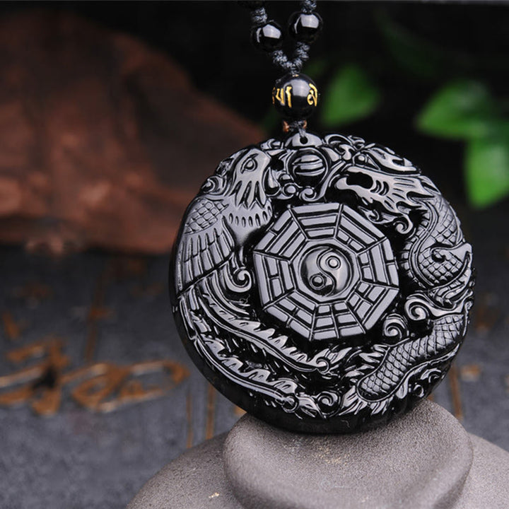 Buddha Stones Bagua Dragon Phoenix Obsidian Fulfilment Pendant Necklace - image 8