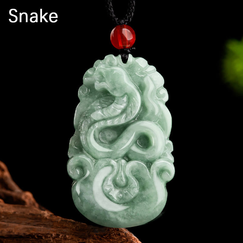 Buddha Stones Natural Green Jade 12 Chinese Zodiac Luck Prosperity Necklace Pendant - Snake - image 14