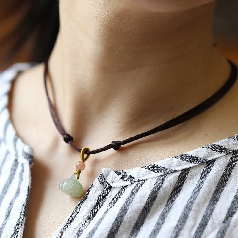 Buddha Stones Natural Round Jade Peace Buckle Lotus Abundance String Necklace Pendant - Brown - Lotus(Natural Jade, Color May Vary) - image 12
