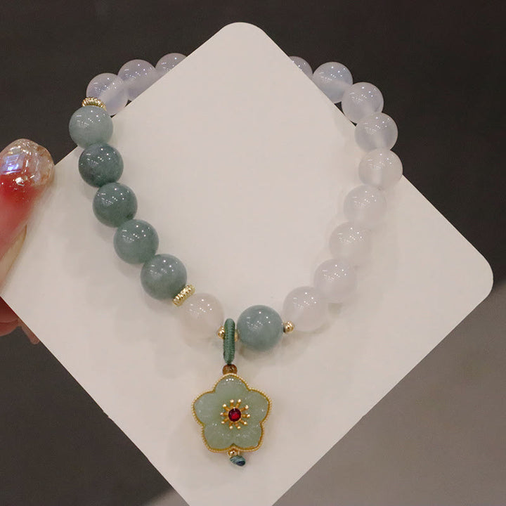 Buddha Stones White Agate Jade Lotus Flower Peace Buckle Protection Bracelet - image 7