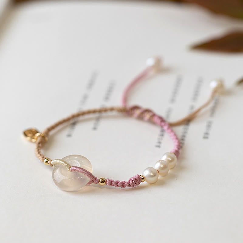 Buddha Stones Chalcedony Round Peace Buckle Positive String Bracelet - image 9