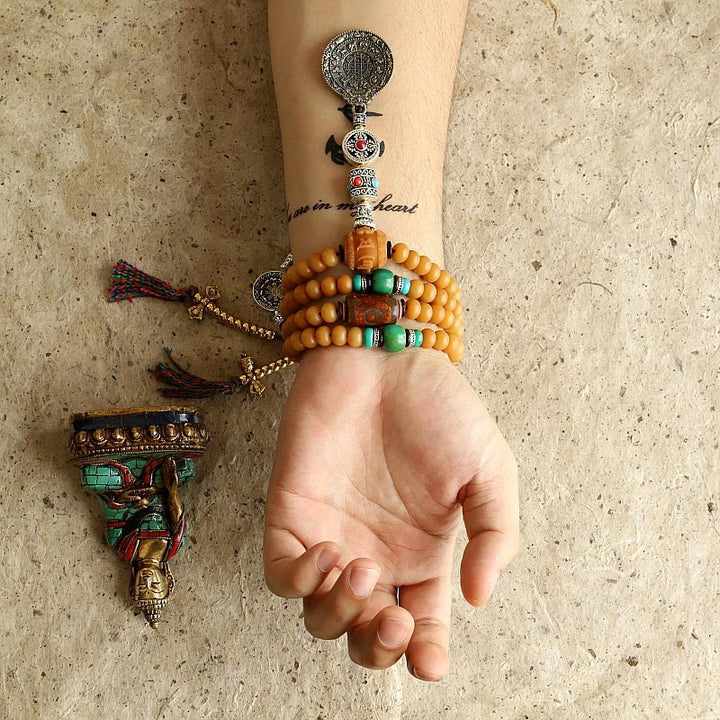 Buddha Stones Tibet 108 Mala Beads Bodhi Seed Bagua Vajra Wealth Bracelet - image 5