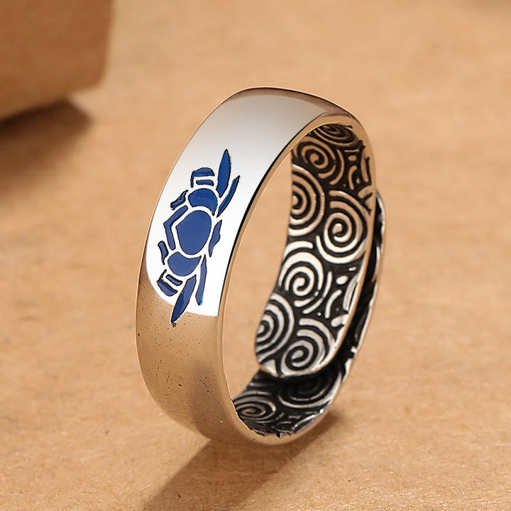 Buddha Stones Tibetan Blue Lotus Auspicious Clouds Copper Enlightenment Ring - Lotus Auspicious Clouds Ring - image 0