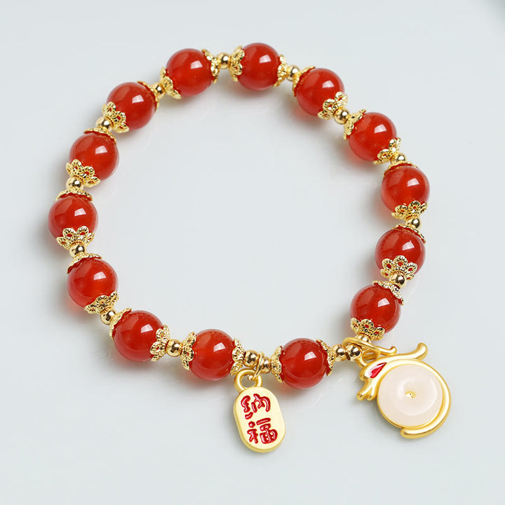 Buddha Stones Year of the Dragon Red Agate Green Aventurine Peace Buckle Fu Character Lucky Fortune Bracelet - image 18