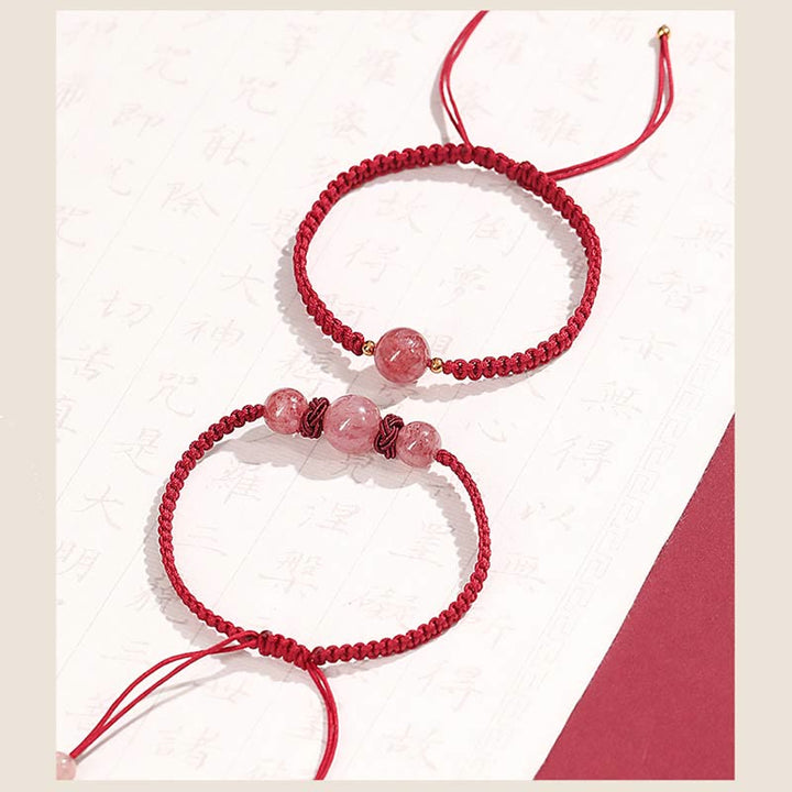 Buddha Stones Natural Strawberry Quartz Crystal Love Red String Weave Bracelet Anklet - image 13