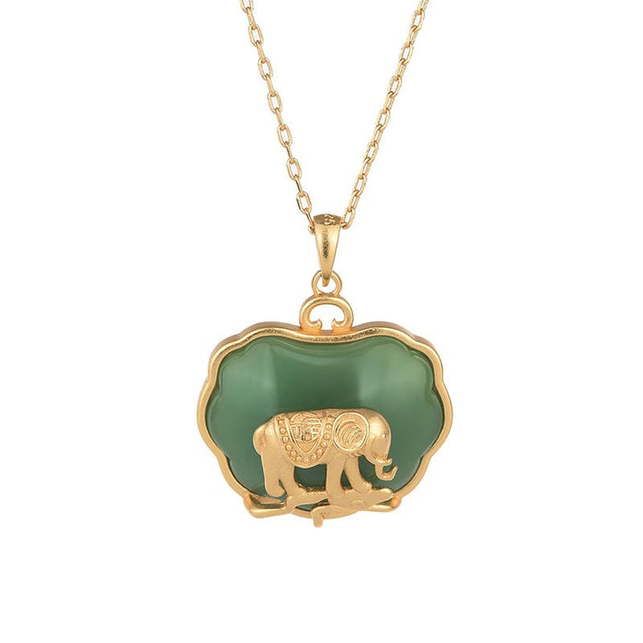 Buddha Stones Natural Jade Elephant Healing Necklace Pendant - image 2