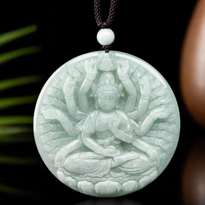 Buddha Stones Thousand-Hand Kwan Yin Avalokitesvara Jade Blessing String Necklace Pendant - Jade (Prosperity ♥ Abundance) - image 0