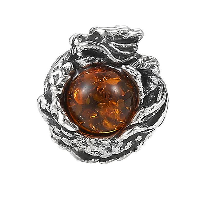 Buddha Stones 925 Sterling Silver Natural Amber Dragon Success Protection Stud Earring - Dragon(One Earring) - image 0