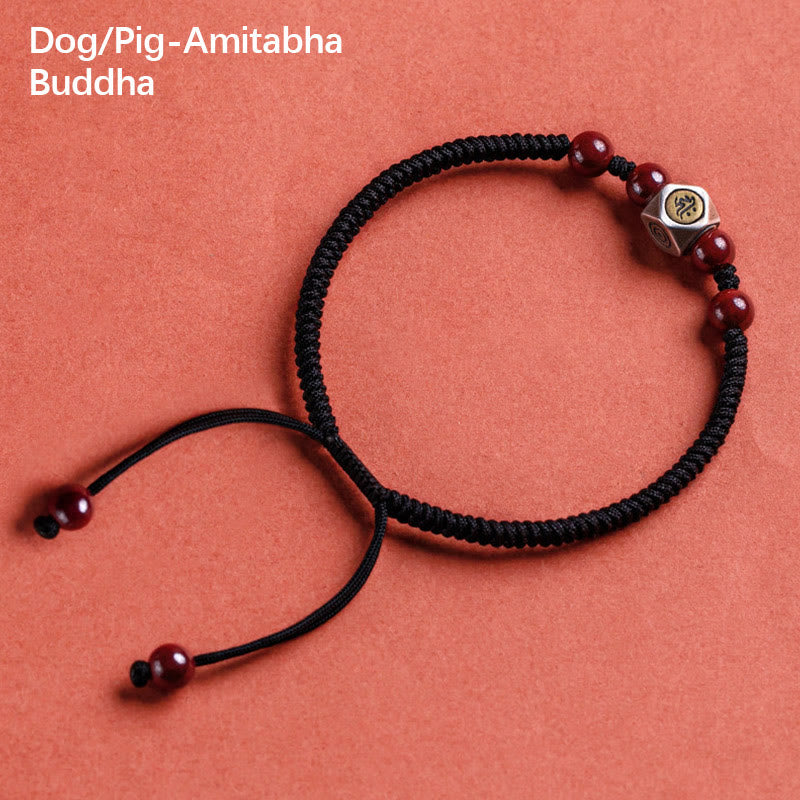 Buddha Stones 925 Sterling Silver Chinese Zodiac Natal Buddha Cinnabar Calm Bracelet - Dog/Pig-Amitabha Buddha - Black(Wrist Circumference 14-18cm) - image 24