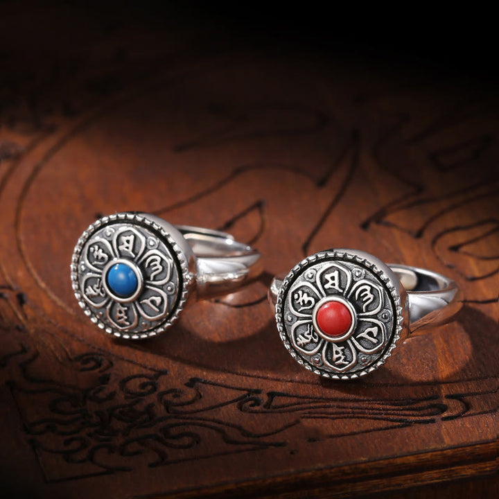 Buddha Stones Tibetan Om Mani Padme Hum Peace Rotatable Ring - image 14